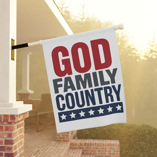 God, Family, Country Garden Flag — Patriotic Outdoor House Banner