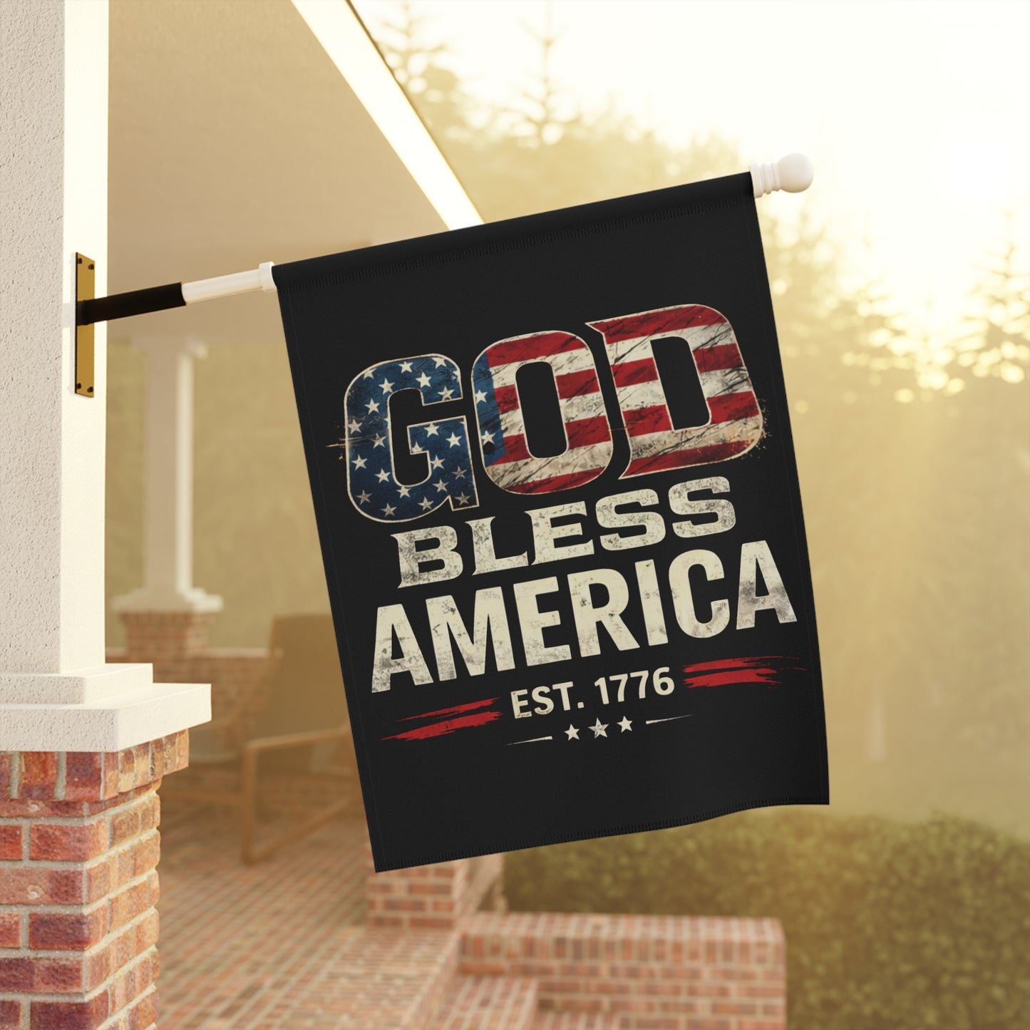 God Bless America Garden Flag — Patriotic Outdoor House Banner (Est. 1776)