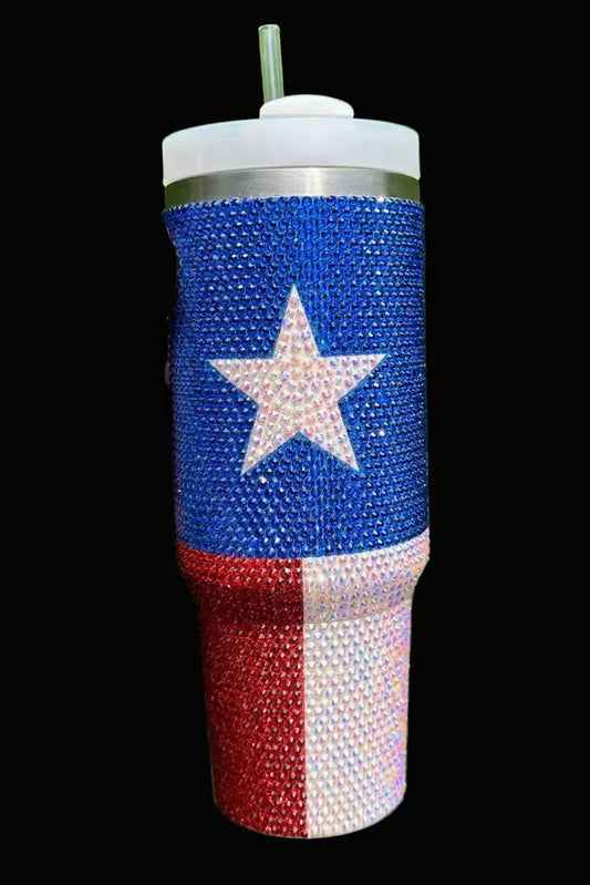 Dark Blue American Flag Star Full Rhinestone Handle Tumbler 40oz - LiberTees for All