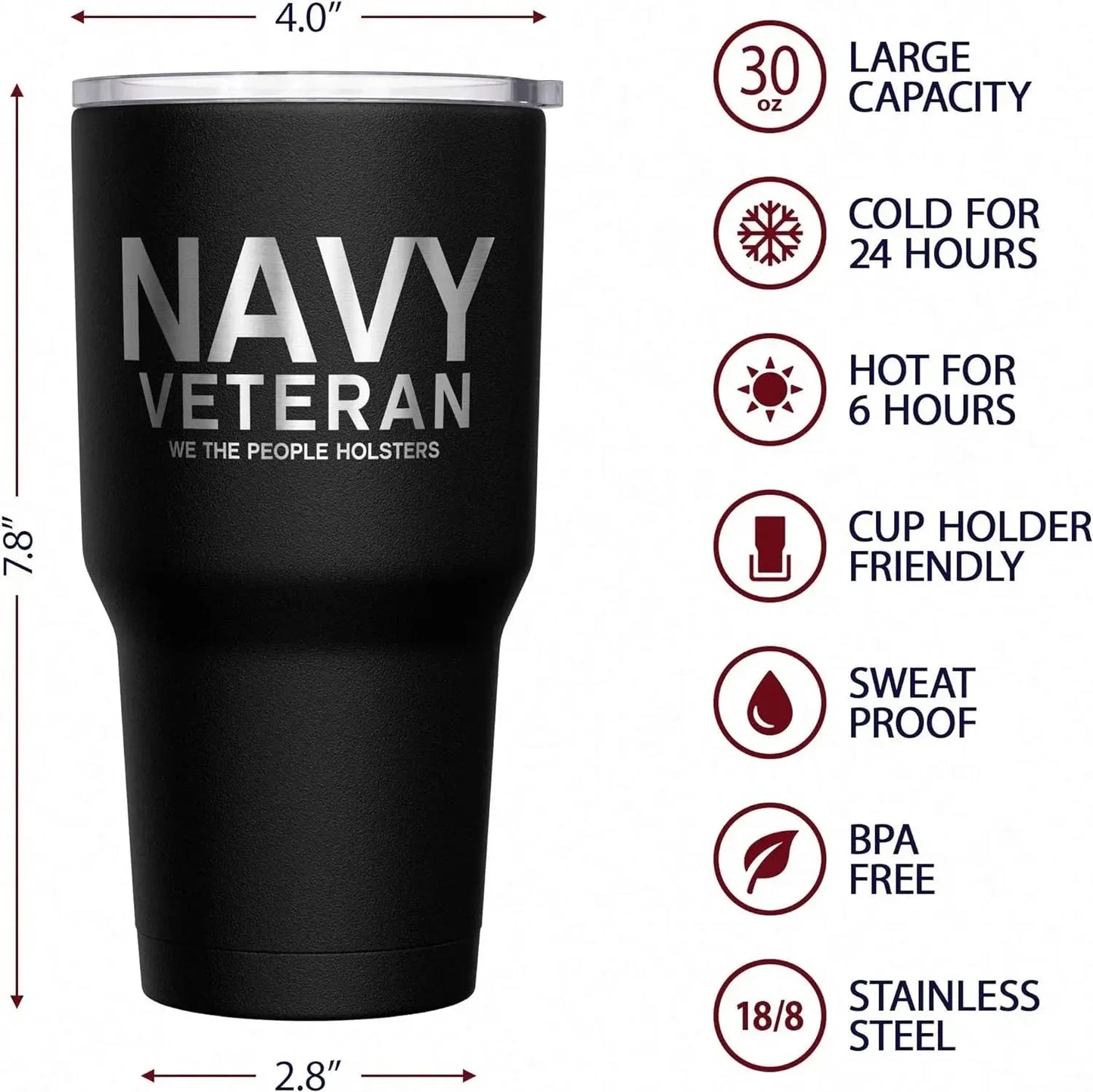  - Navy Veteran Travel Mug - American Flag Coffee Tumbler - Military Double Insulated Tumbler - 30 Oz - LiberTees for All