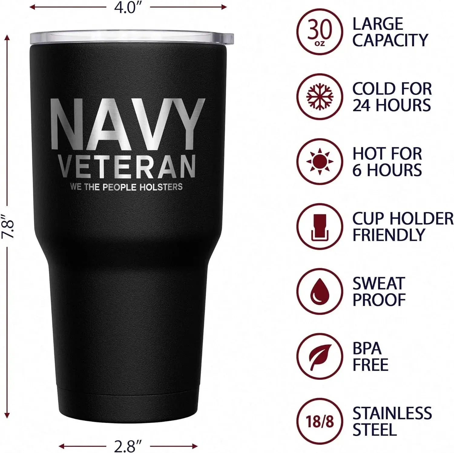  - Navy Veteran Travel Mug - American Flag Coffee Tumbler - Military Double Insulated Tumbler - 30 Oz - LiberTees for All