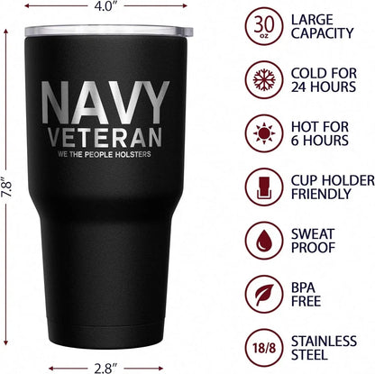  - Navy Veteran Travel Mug - American Flag Coffee Tumbler - Military Double Insulated Tumbler - 30 Oz - LiberTees for All