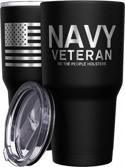  - Navy Veteran Travel Mug - American Flag Coffee Tumbler - Military Double Insulated Tumbler - 30 Oz - LiberTees for All