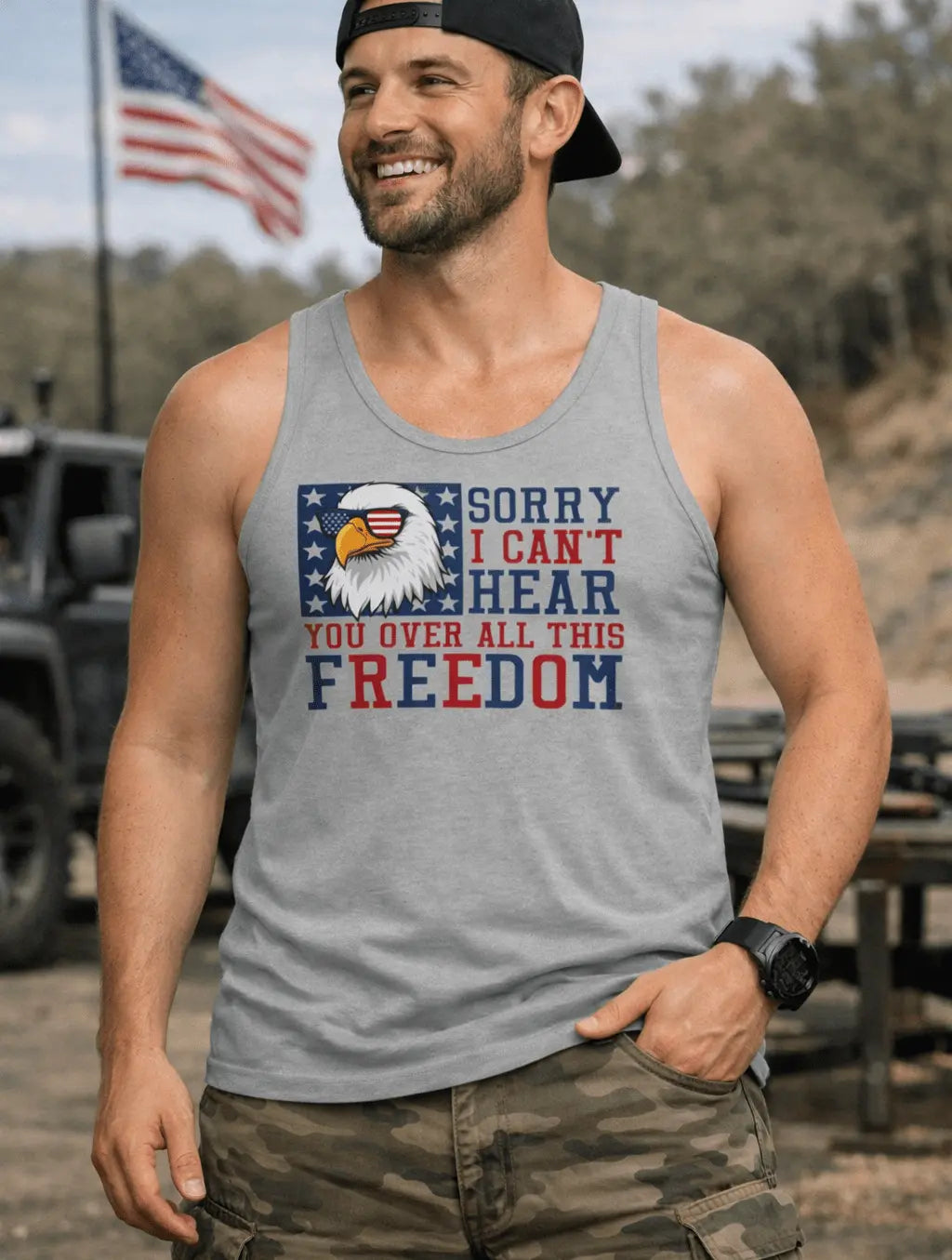 Patriotic Eagle "Sorry I Can't Hear You Over All This Freedom" Tank Top - LiberTees for All
