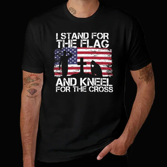 stand Flag the the quality and Flag high for T-Shirt shirt man cotton Kneel I Cross American t for - LiberTees for All