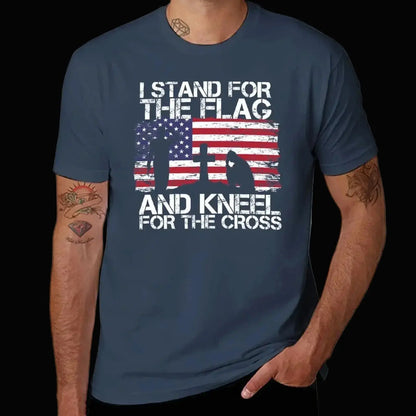 stand Flag the the quality and Flag high for T-Shirt shirt man cotton Kneel I Cross American t for - LiberTees for All