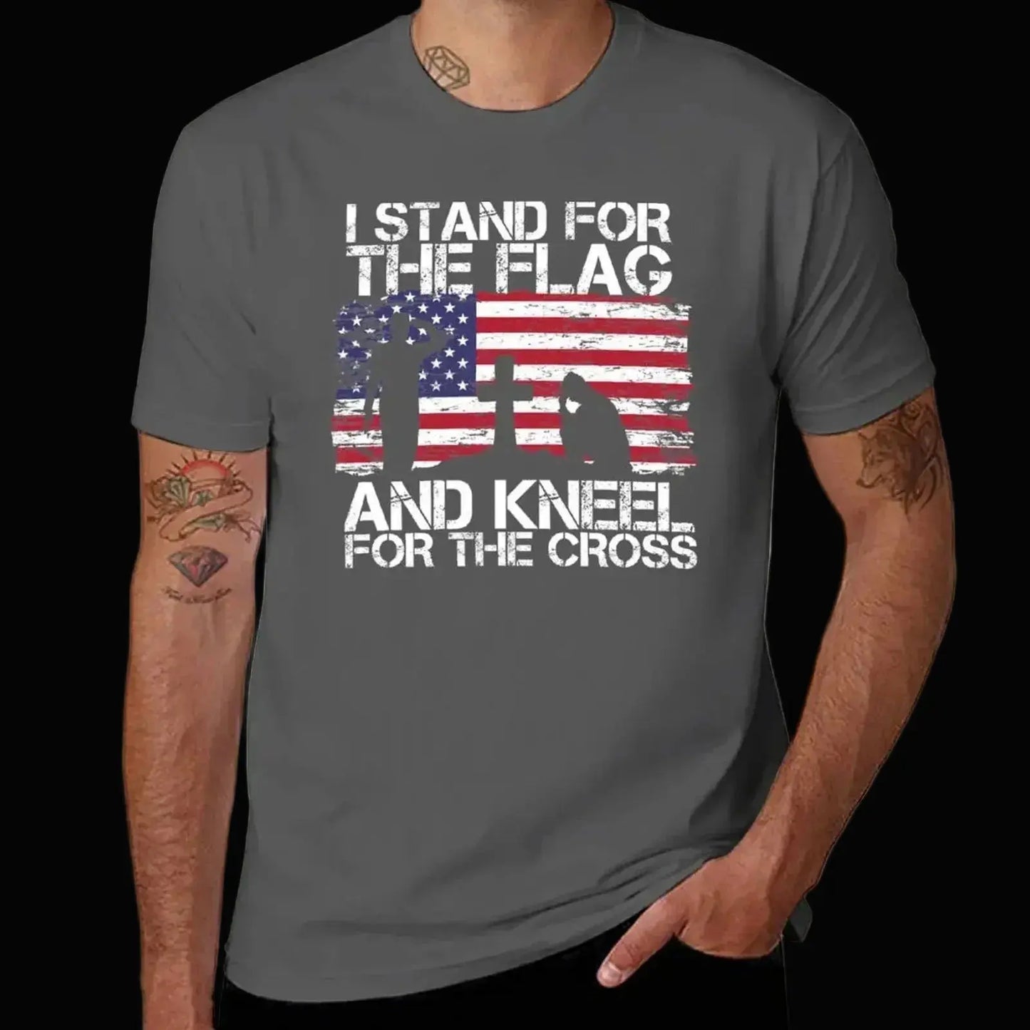 stand Flag the the quality and Flag high for T-Shirt shirt man cotton Kneel I Cross American t for - LiberTees for All