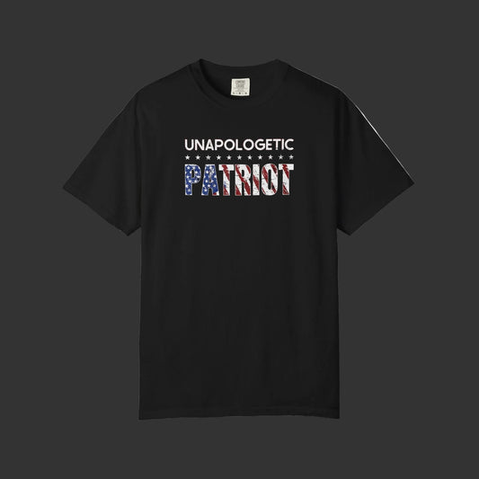 Unapologetic Patriot T-Shirt — American Flag Text Tee - Torch Republic