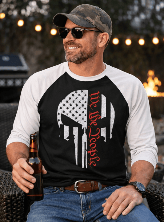 We The People Skull Raglan Shirt - Torch Republic